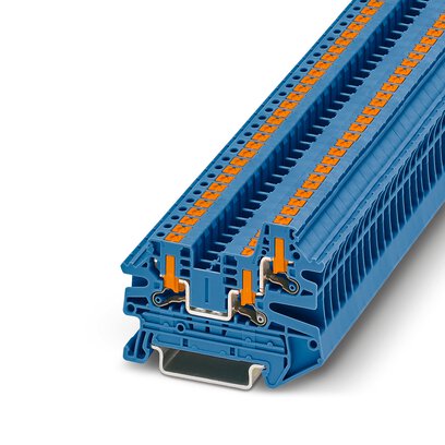 Phoenix Contact Multi-Conductor Terminal Block; PTV 2.5-TWIN BU ; 20A; 600V; 1-Level; #26 - #12; Push-In - Horizontal Entry Connection; Blue